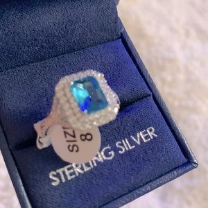 STERLING SILVER INFINITY blue stone RING size 8